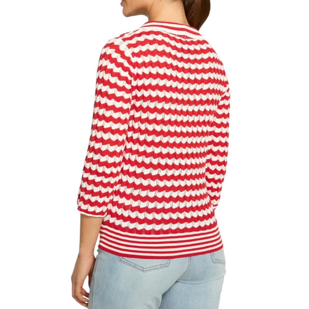 FDJ French dressing jeans 3/4 Sleeve Polo Sweater, Red Stripe size small - Picture 3 of 6